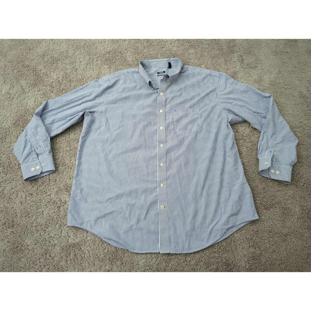 Izod Button Up Shirt Mens 3XLT TALL Blue Vertical Stripes Long Sleeve Preppy